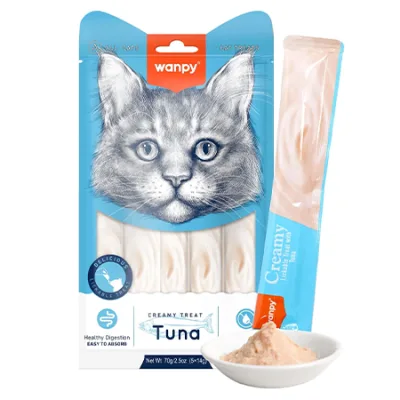 Wanpy Adult Cat Treats Food Creamy Lickable Treats Tuna 5X14G 5 Pcs