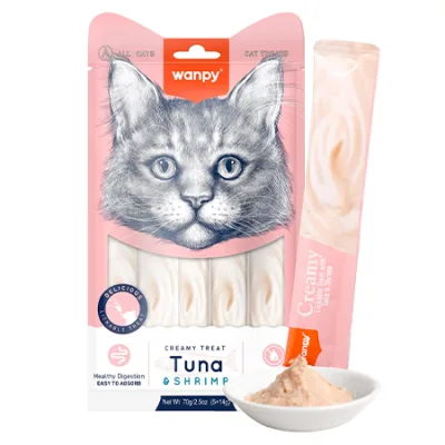 Wanpy Cat Treats Food Creamy Lickable Treats Tuna & Shrimp 5X14G 5 Pcs