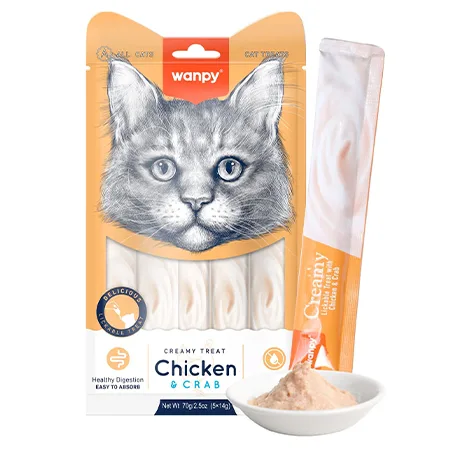 Wanpy Cat Treats Food Creamy Lickable Treats Chicken & Crab 5X14G 5 Pcs — photo 1