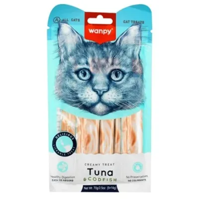 Wanpy Cat Treats Food Creamy Lickable Treats Tuna & Codfish 70G