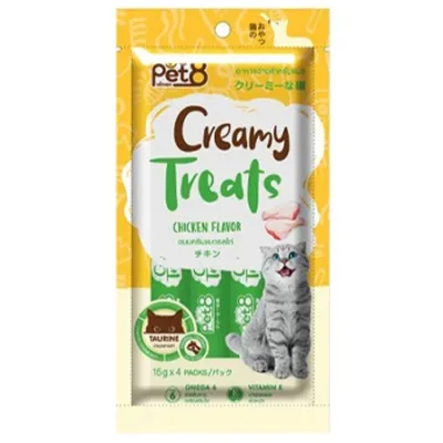 Pet8 Cat Treats Food Creamy Treats Chicken 4X15G 4 Pcs