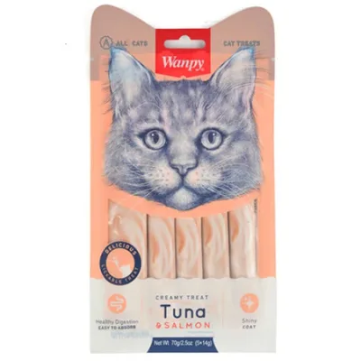 Wanpy Cat Treats Food Lickable Treat Tuna & Salmon 5X14G 5 Pcs