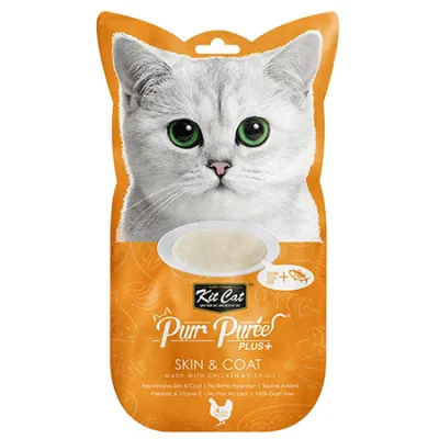 Kit Cat Cat Treats Food Purr Puree Plus+ Skin & Coat Chicken & Fish Oil 60G