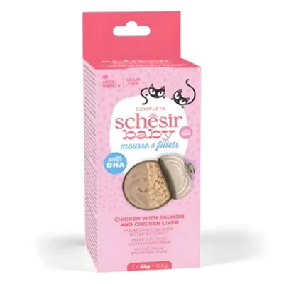 Schesir Adult Cat Wet Food Multipack Mousse & Fillets Chicken, Salmon & Chicken Liver 80G