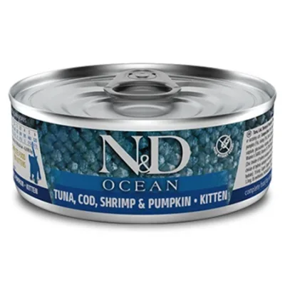 Farmina N&D Kitten Cat Wet Food Ocean Tuna, Cod, Shrimp & Pumpkin 80G