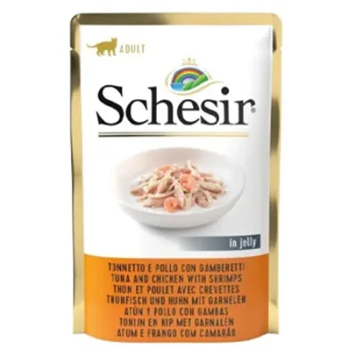 Schesir Cat Wet Food Pouch Jelly Tuna, Chicken & Shrimps 85G