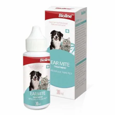 Bioline Cat & Dog Ear Care Health Ear Mite Treatment Unscented 30Ml