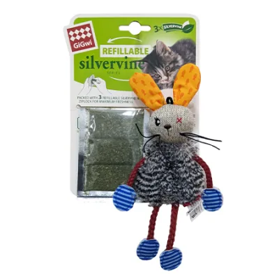 Gigwi Adult Cat Catnip Toys Slivervine Refillable Toy, Ziplock Bag Rabbit