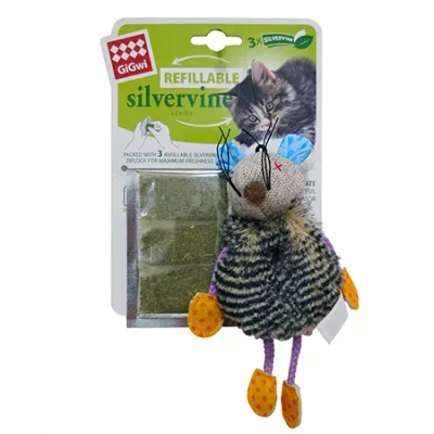 Gigwi Adult Cat Catnip Toys Slivervine Refillable Toy, Zig Zag Tail Mouse