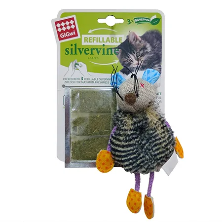 Gigwi Adult Cat Catnip Toys Slivervine Refillable Toy, Zig Zag Tail Mouse — photo 1