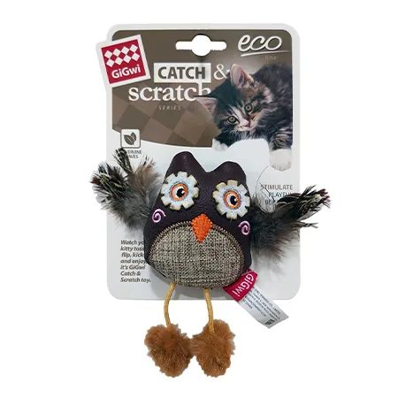 Gigwi Adult Cat Scratchers Toys Catnip Owl Catch & Scratch Eco Line, Slivervine Leaves Catnip — photo 1