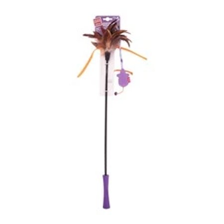 Gigwi Adult Cat Wand Toys Feather Teaser Black & Brown
